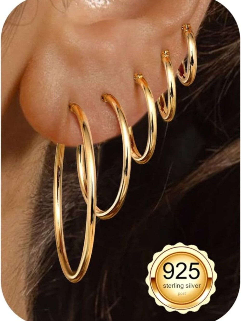 5 Pairs Sterling Silver Hoop Earrings Set for Women - Stylish & Versatile